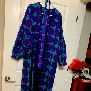 African Taylor Made Ankara Dress Coat Blue and Purple Circle Design